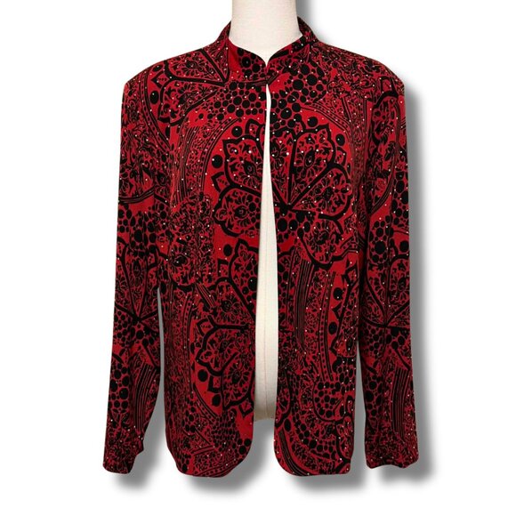 Jessica Howard Red Black Metallic Dot Jacket – Size 14W | Holiday Party Sparkle - Picture 1 of 6